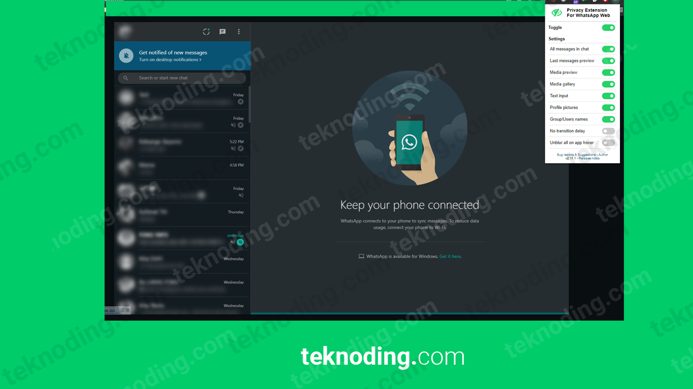 Cara Blur Chat WhatsApp Web